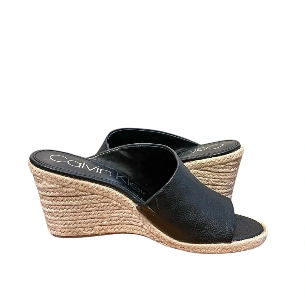 Calvin Klein Leather Beanka Espadrille Wedged Sandals
